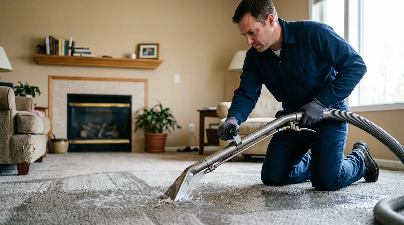 Water damage restoration technician working near Mcalester, OK